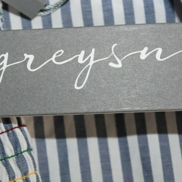 Greyson $298 Sz M Blue White Striped Multi Smock Side Trend Cotton Shirt Top